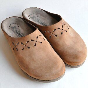 Mephisto Nubuck Leather Brown Cut Out Clogs Slip-on Closed Toe Womens Size 37